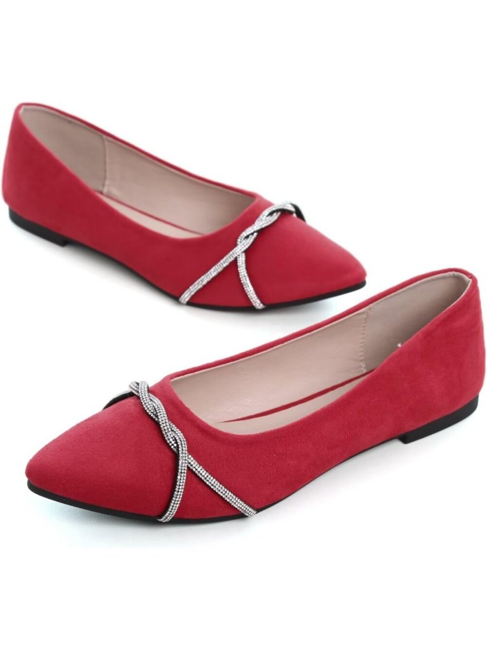 Women's F Red Chain Ballet Flats Fashion Pointed Toe Slip On Party Dress Shoes - Picture 6 of 6